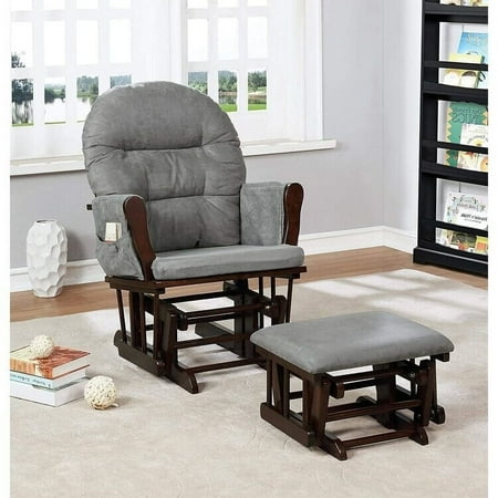 Brisbane Nursery Glider & Ottoman Sets, Glider Recliner Nursery Rocking Chair, Nursery Glider Rocker with Ottoman, Reclining Gliders & Chairs for Breastfeeding, Reading, Napping - Espresso/Dark Gray