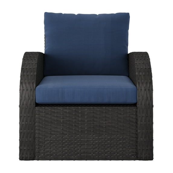 Brisbane Outdoor Wicker / Rattan Rust Resistant Chair with Blue Cushions