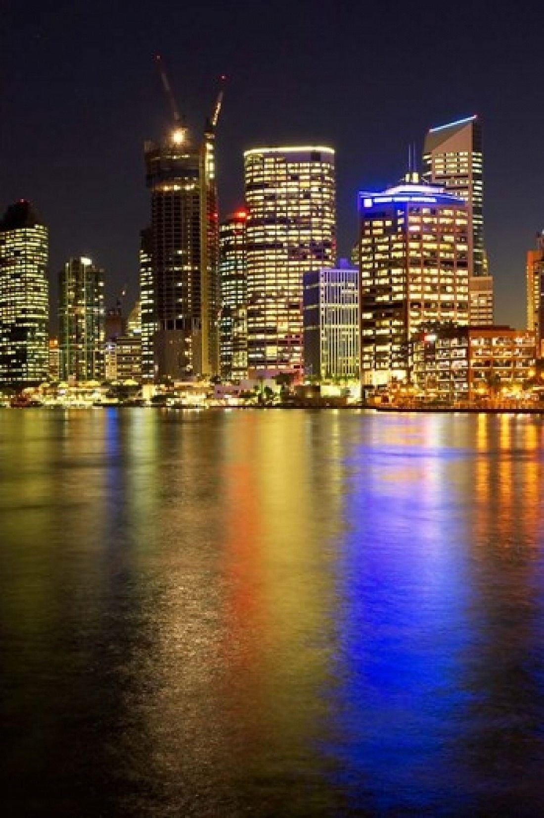 Brisbane River and Brisbane at Night Queensland Australia Canvas Art - David Wall DanitaDelimont (24 x 36)