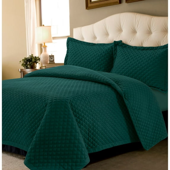 Marwah Corporation Brisbane Solid Oversized Quilt Set Teal Twin Teen & Dorm Solid Color, Geometric 2 Piece