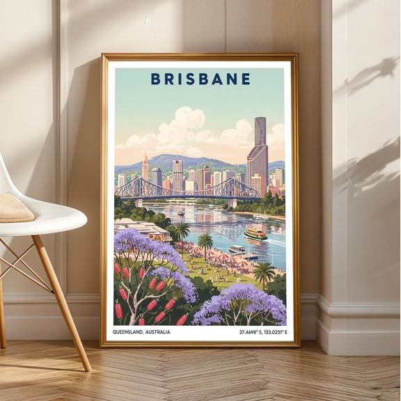 Brisbane Story Bridge Vintage Travel Poster: Australian Wall Art, Unframed Poster Size 16x24