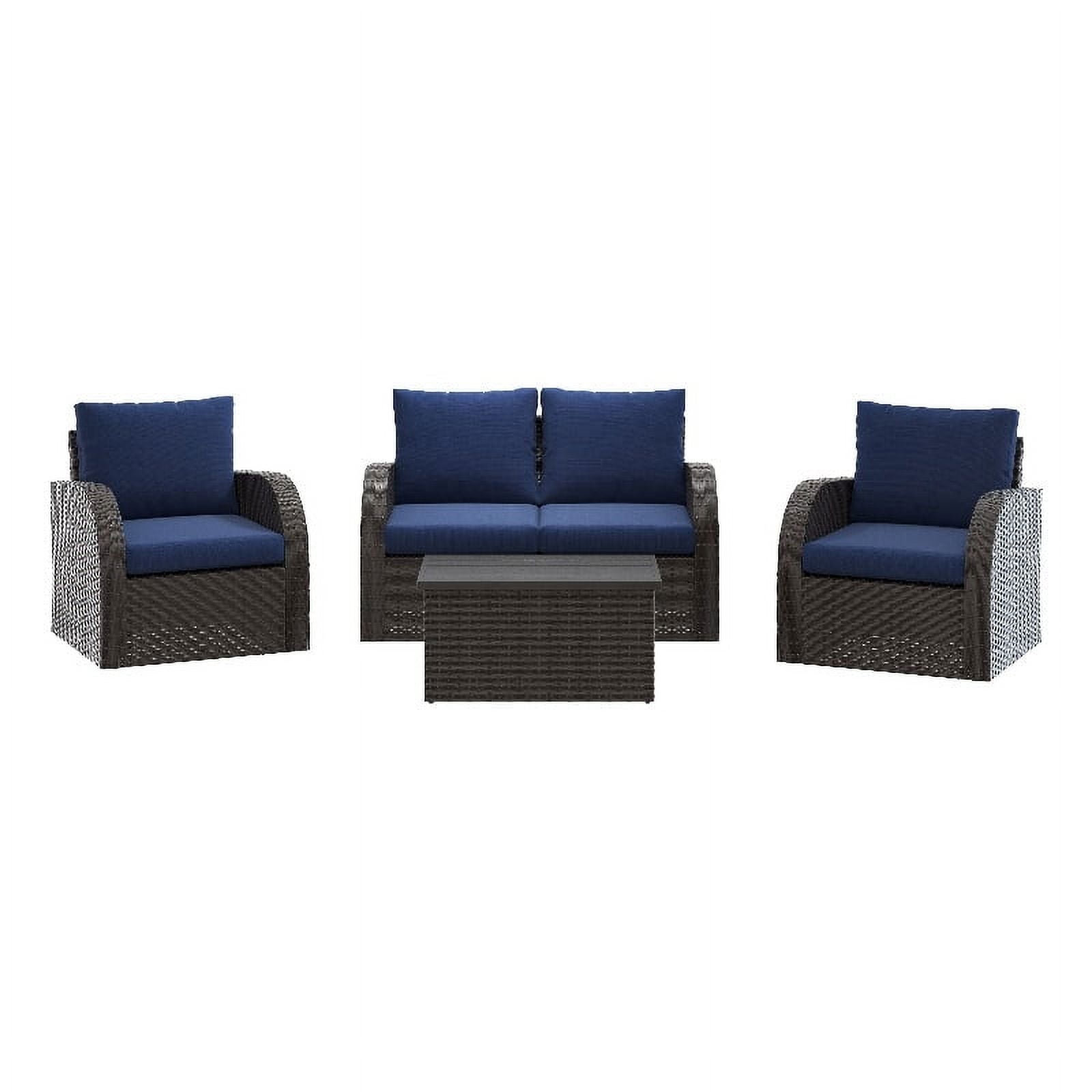 Brisbane Wicker / Rattan 5Piece Conversation Set with Blue Cushions