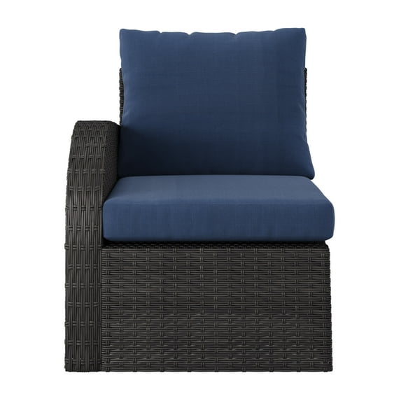 Brisbane Wicker / Rattan Outdoor Left Sectional Chair with Blue Cushions