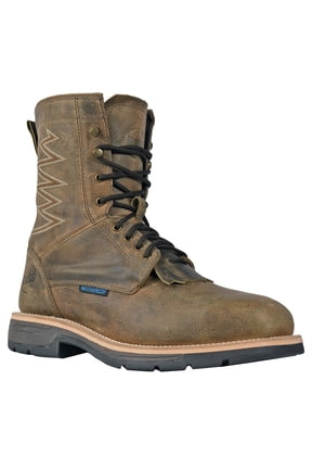 HOSS Men’s Composite Toe Waterproof Lace-Up Kiltie Work Boot Slip Resistant EH Brisbee Lacer 8" Distressed