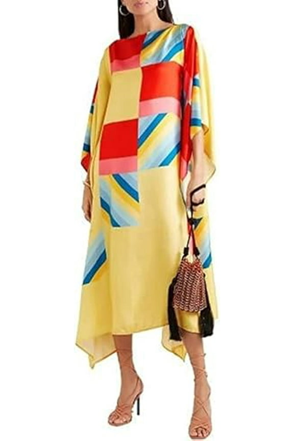 Brisha Creation_Beautifull Silk Crepe Kaftan,Super Designer Silk crepe Kaftan for women,Islamic Casual Printed Kaftan,Womens Night Wear Soft & smooth kaftan.
