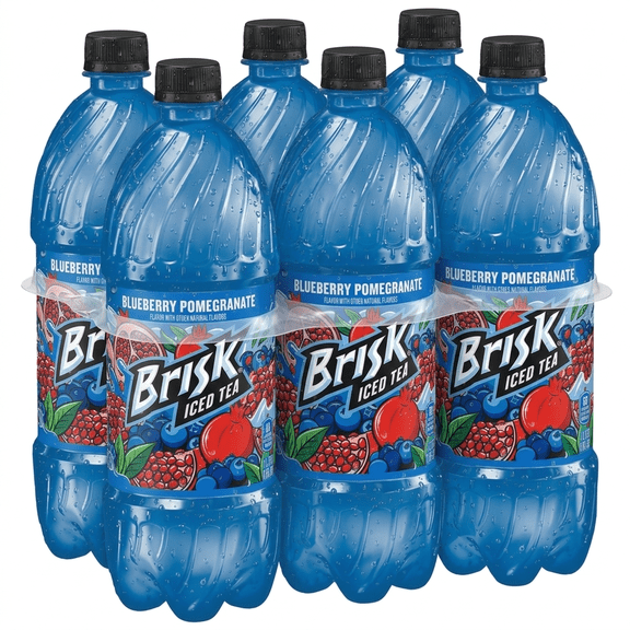 Brisk Blueberry Pomegranate Iced Tea, Fruity Flavored Ready-to-Drink Tea Beverage, 1L Bottles, Pack of 6