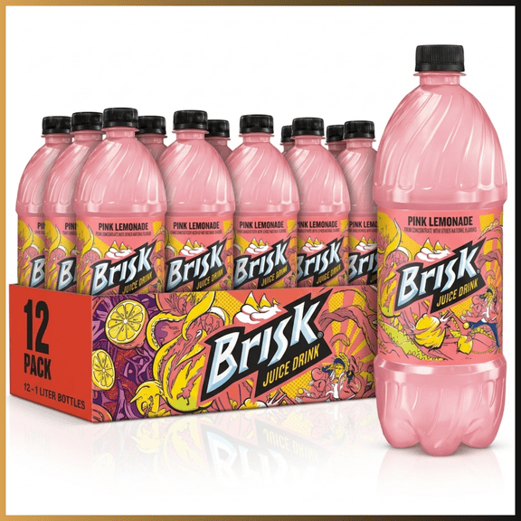 Brisk Pink Lemonade 1 Liter Bottles 12 Pack Ready to Drink Citrus Beverage