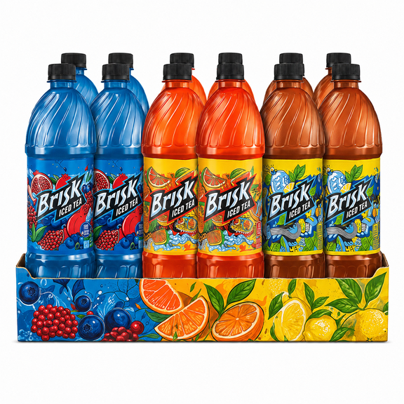 Brisk Tea Blueberry Pomegranate Blood Orange Lemon 1L Bottles 12 Pack New