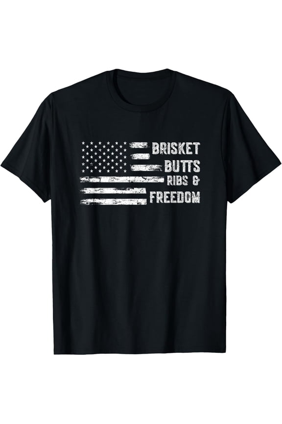 Brisket Butts Ribs and Freedom | BBQ T-ShirtMen and women, Black T-shirt, size: Extra large