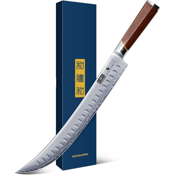 Brisket Slicing Knife 12 Inch, Japanese High Carbon Steel Butcher Breaking with Ergonomic Handle, Razor Sharp Curved Carving Knives for Meat, BBQ