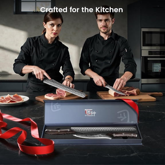 Brisket Slicing Knife Set, Carving and Boning Knife for Meat & Turkey Cutting, Japanese Style High Carbon Steel Kitchen Knives Set For Home & BBQ, Wood Ergonomic Full Tang Handle, Christmas gift