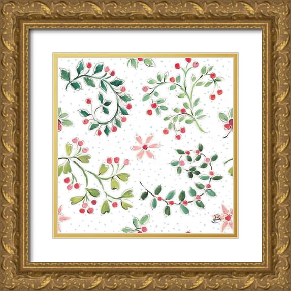 Brissonnet, Daphne 12x12 Gold Ornate Wood Framed with Double Matting Museum Art Print Titled - Country Poinsettias Step 07A