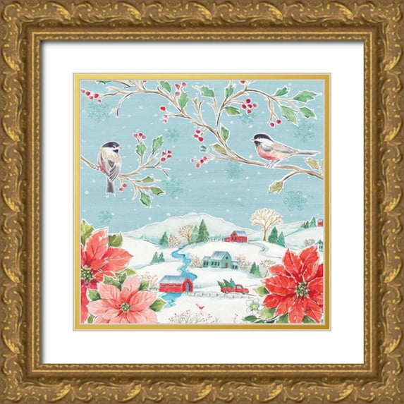 Brissonnet, Daphne 12x12 Gold Ornate Wood Framed with Double Matting Museum Art Print Titled - Country Poinsettias V