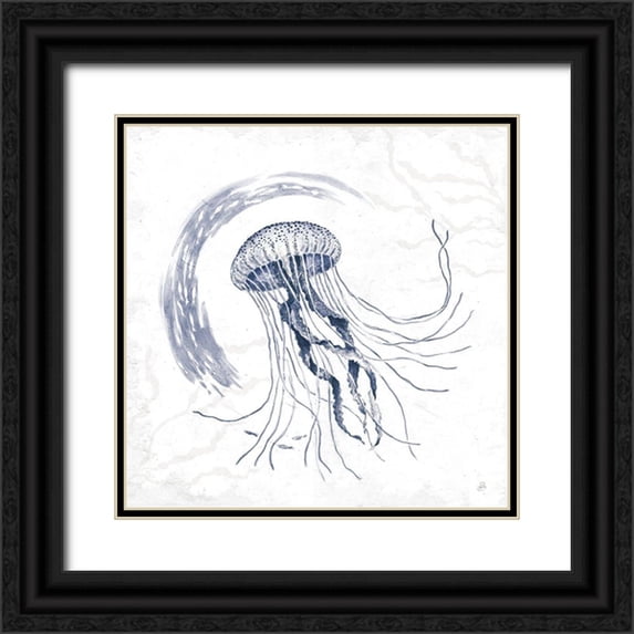 Brissonnet, Daphne 26x26 Black Ornate Wood Framed with Double Matting Museum Art Print Titled - Delicate Sea IV Indigo
