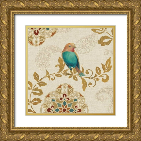 Brissonnet, Daphne 26x26 Gold Ornate Wood Framed with Double Matting Museum Art Print Titled - Bird Rainbow Teal