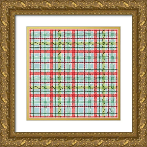 Brissonnet, Daphne 26x26 Gold Ornate Wood Framed with Double Matting Museum Art Print Titled - Country Poinsettias Step 10B