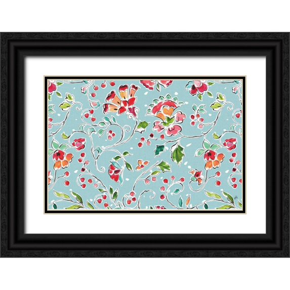 Brissonnet, Daphne 32x23 Black Ornate Wood Framed with Double Matting Museum Art Print Titled - Holiday Wings VIII Blue