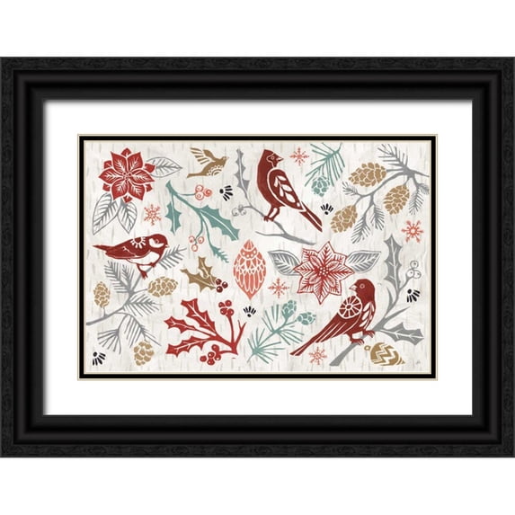 Brissonnet, Daphne 32x23 Black Ornate Wood Framed with Double Matting Museum Art Print Titled - Woodcut Christmas II Color