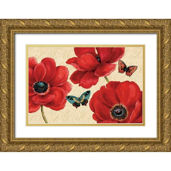 Brissonnet, Daphne 32x23 Gold Ornate Wood Framed with Double Matting Museum Art Print Titled - Petals and Wings on Beige I