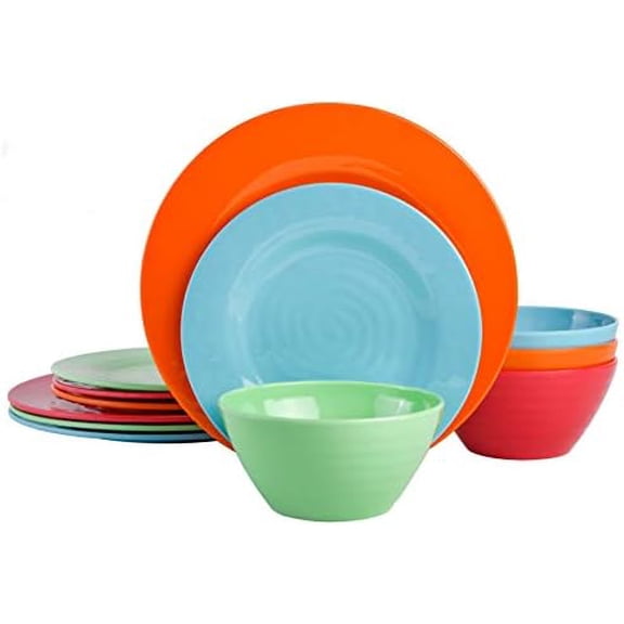 Brist Melamine Plastic Dinnerware Set, Service for Four (12pcs), Assorted II
