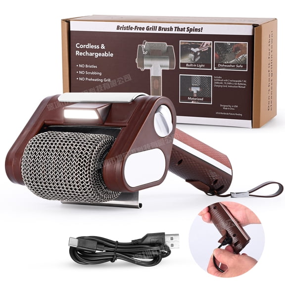 Bristle Free Grill Brush with LED Light, 304 Stainless Steel Roller Electric BBQ Grill Cleaner, Cordless Rechargeable Food Grade Grill Cleaning Tool for Outdoor Grill Grates Griddle Smokers