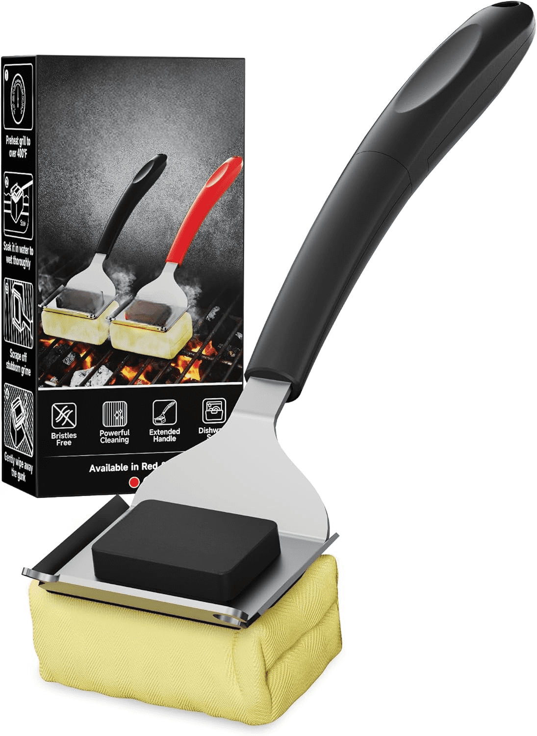 Bristle Free Grill Brush with Scraper for Outdoor Grill Cleaning, Safe Steam BBQ Grill Cleaner, Replaceable Head, Grilling Accessories for Cast Iron, Stainless Steel, Porcelain, Ceramic Grates