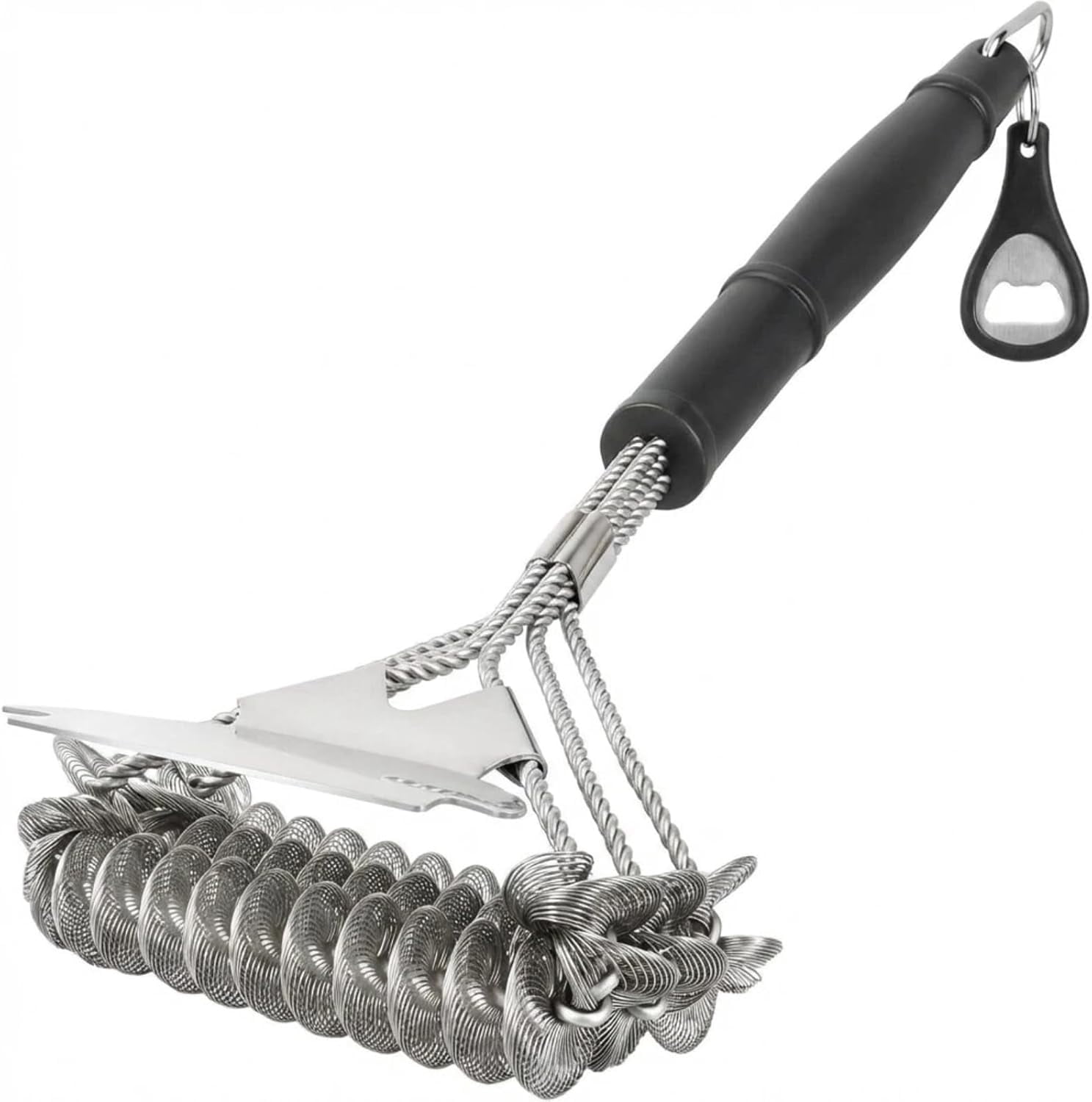 Bristle-Free Grill Brush with Scraper - Reinforced Coil Cleaning Brush, Long Handle Safe BBQ Cleaner for Gas and Charcoal Grates