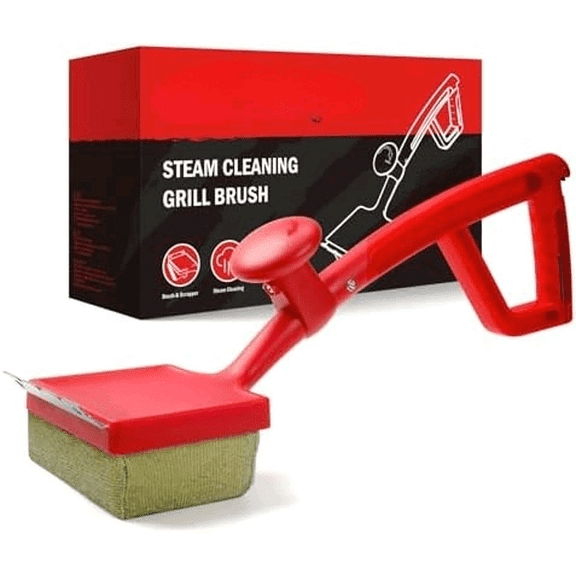 Bristle Free Steam Grill Brush for Outdoor Grill, Safe No Wire Replacement Brush Head with Scraper, Heavy-Duty Grill Cleaning Tool for Weber Spirit & Genesis, Napoleon Rogue & Prestige, Red