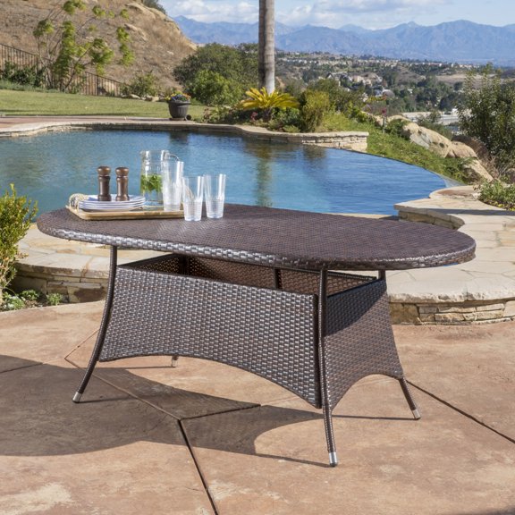 Isolde Multi-brown Outdoor Wicker Oval Dining Table