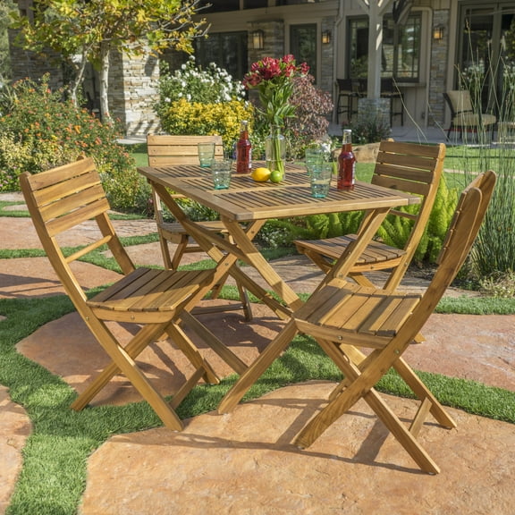 Bristle Outdoor Acacia Wood Foldable Dining Set, Natural Finish