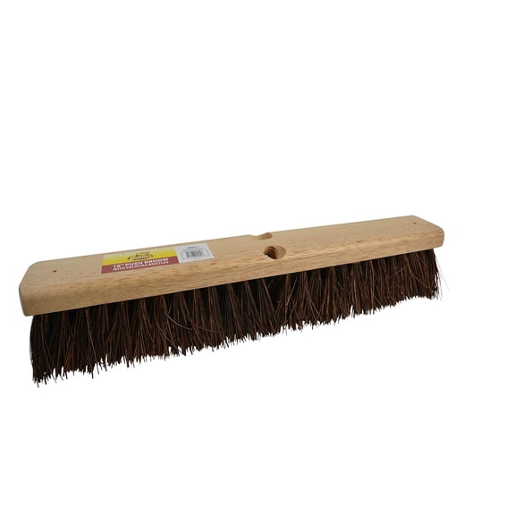 Bristles 4218 18 Outdoor Push Broom Head Heavy Duty Hardwood Block, Rough Surface Stiff Palmyra Fibers, Brown