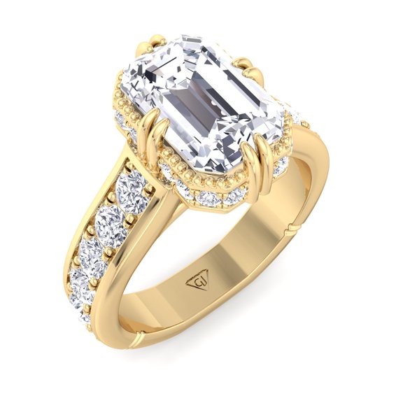 Bristol - 2.75ct Total Emerald Cut Diamond Engagement Ring with Side stones and Invisible Halo