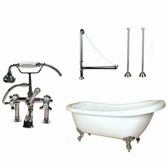 Bristol 67 Inch Acrylic Slipper Clawfoot Tub Package - Chrome Feet with Chrome Fixtures