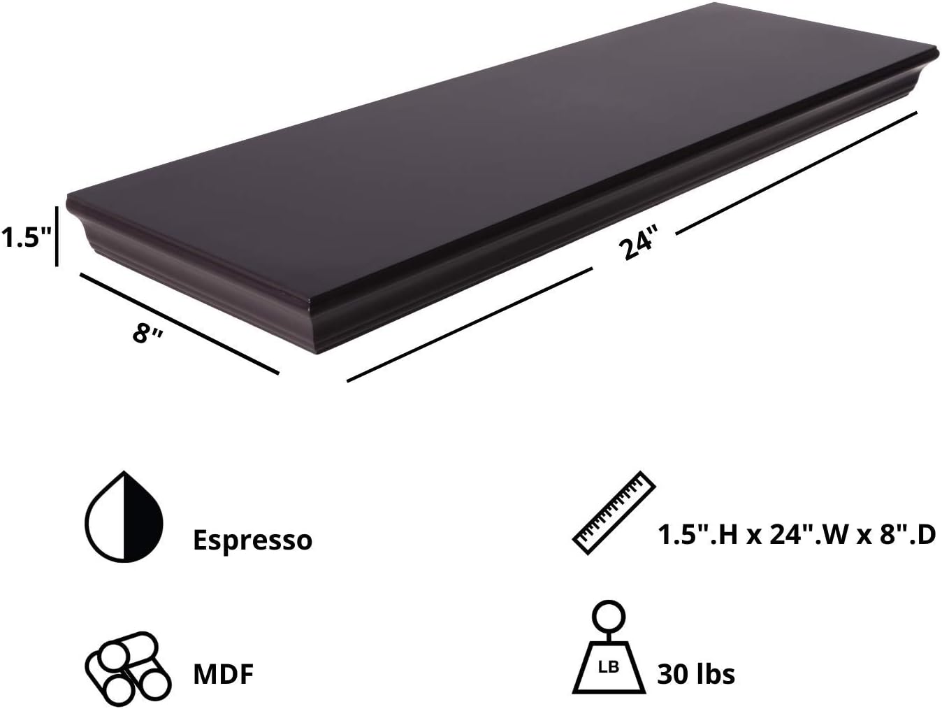 Bristol Aston Floating Shelves, Modern Wall Mounted Shelf For Bedroom