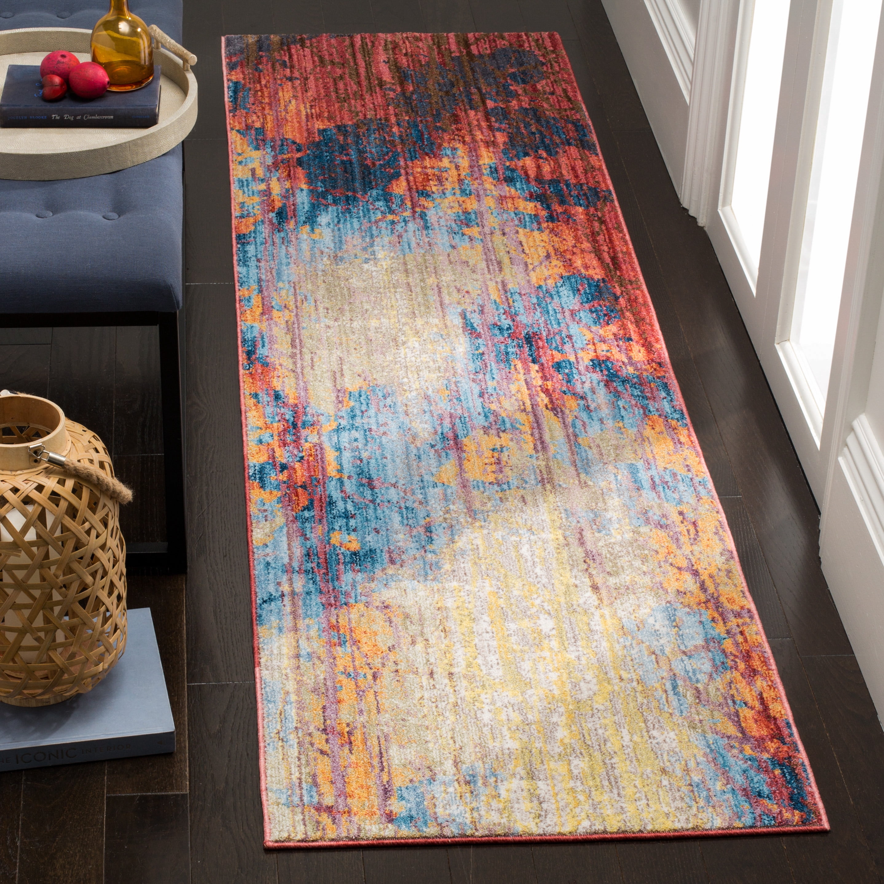 SAFAVIEH Bristol Paisley Geometric Polyester Runner Rug, Blue/Rust, 2'3" x 8'