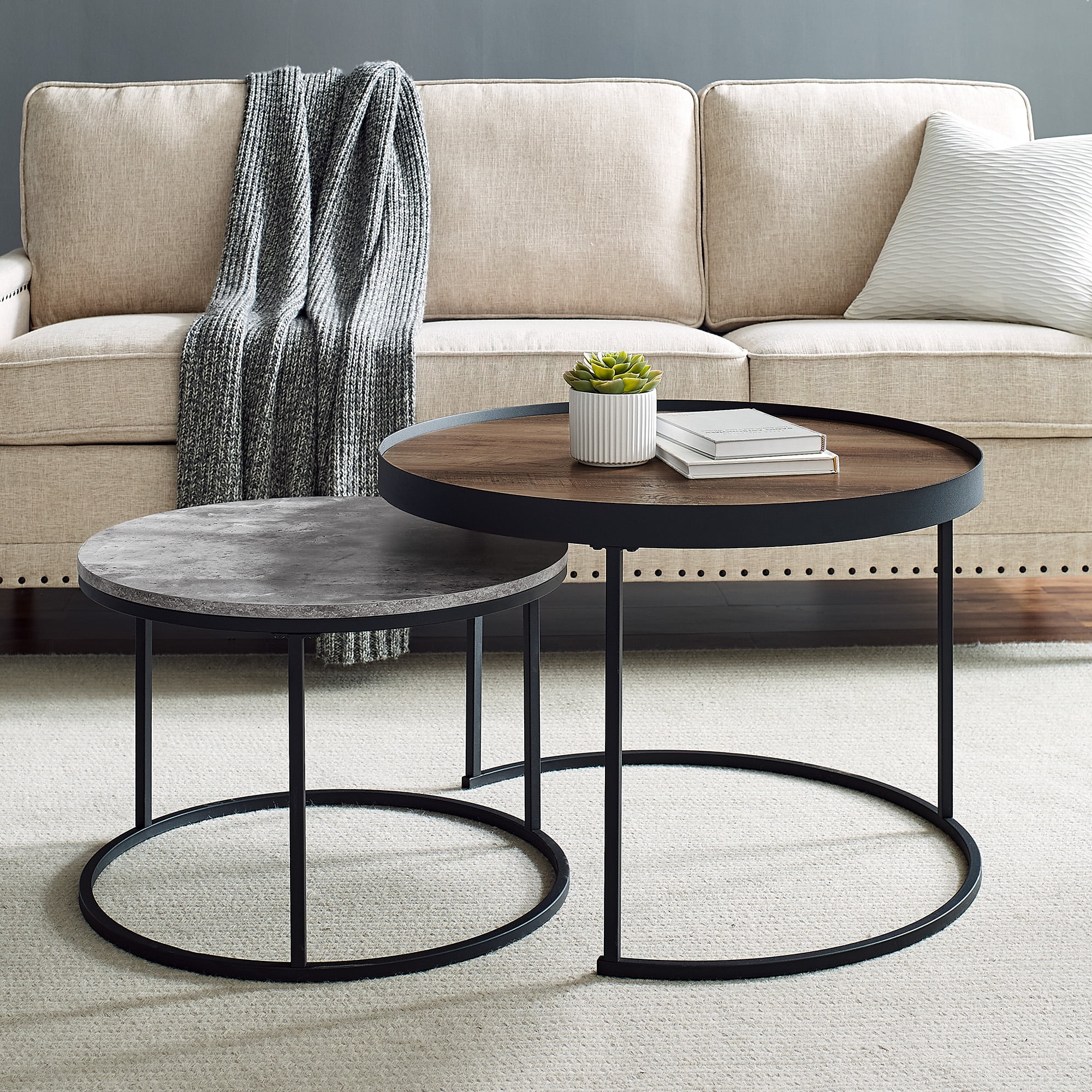 Bristol Circular Nesting Reclaimed Barnwood Coffee Tables by River