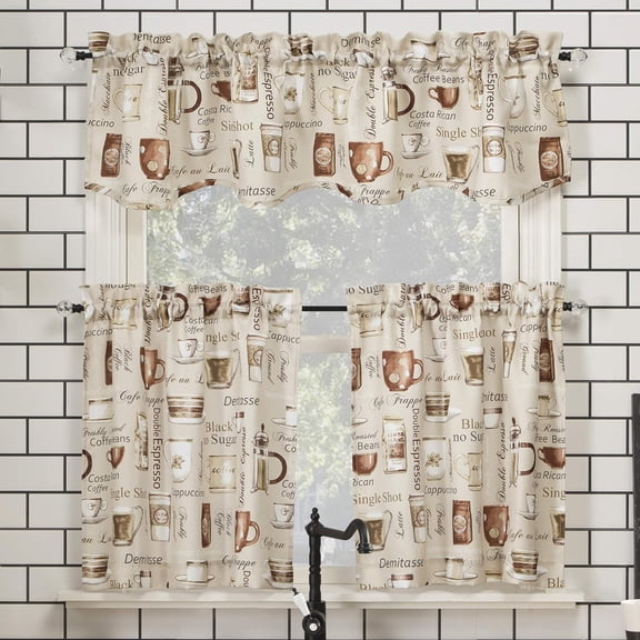Bristol Coffee Shop Semi-Sheer Rod Pocket Kitchen Curtain Valance and Tiers Set, 54" x 36", Ivory Off-White