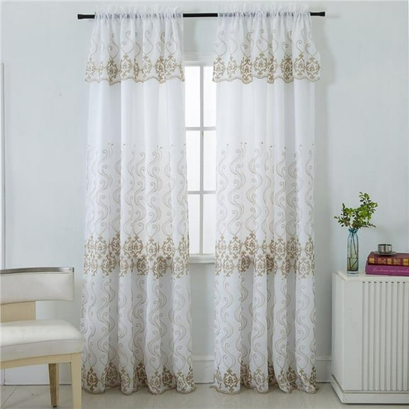 Bristol Damask Embroidered Rod Pocket Single Curtain Panel in Taupe - 54 x 90 in.