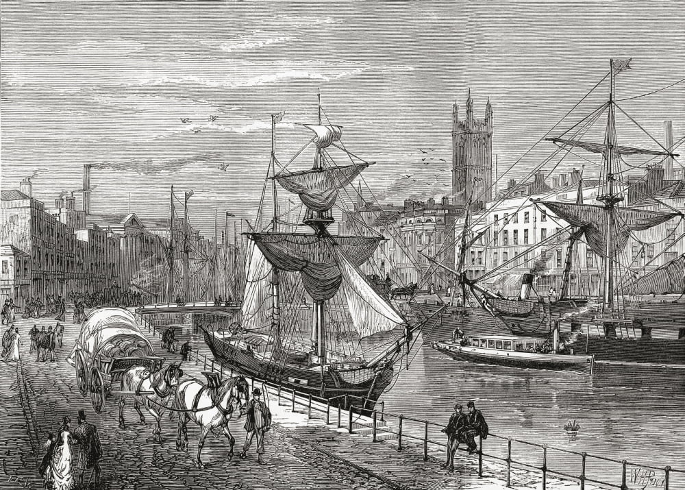 Bristol England Seen From St Augustines Quay In The Late 19Th Century From Our Own Country Published 1898 Canvas Art - Ken Welsh Design Pics (17 x 12)
