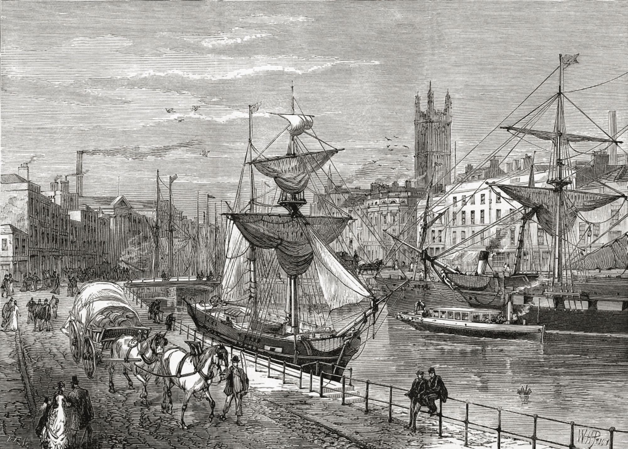 Bristol England Seen From St Augustines Quay In The Late 19Th Century From Our Own Country Published 1898 Canvas Art - Ken Welsh Design Pics (34 x 24)