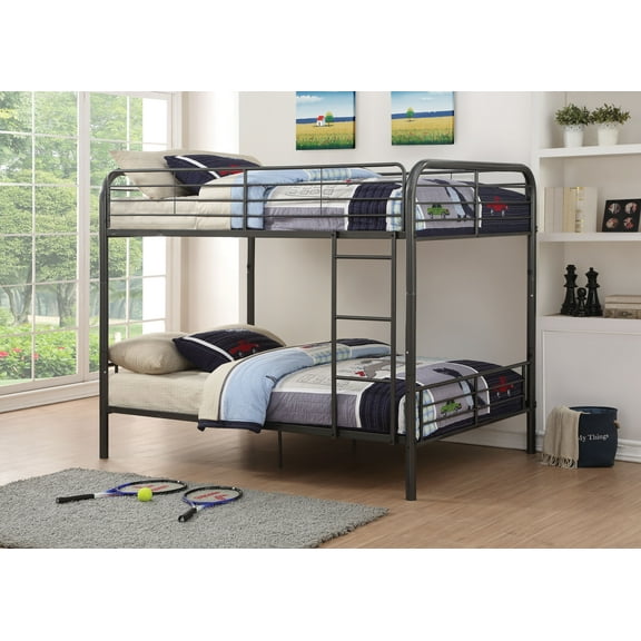 Bristol Gunmetal Full/Full Bunk Bed - Convertible Metal Frame, Reversible Ladder, Guard Rail, 11" Floor Clearance for Bedrooms, Dorms, Guest Rooms, Max 220lbs