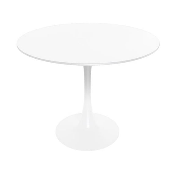 Bristol Mid-Century Modern Round Dining Table with Wood Top & Gloss Iron Pedestal Base for Kitchen & Dining Room, White
