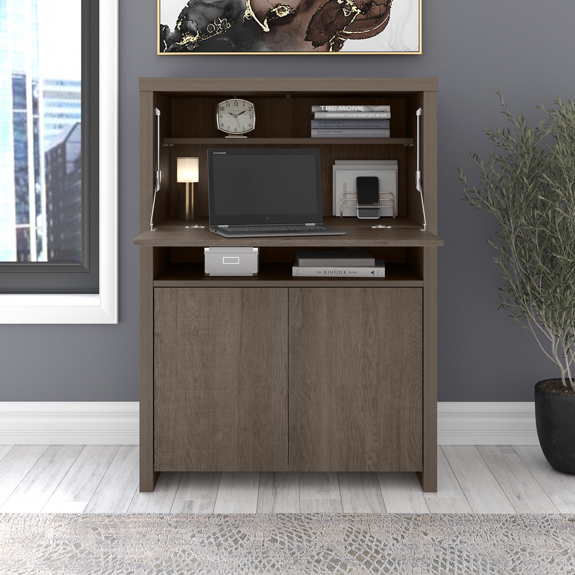 Bristol Modern Secretary Desk with Storage in Restored Gray