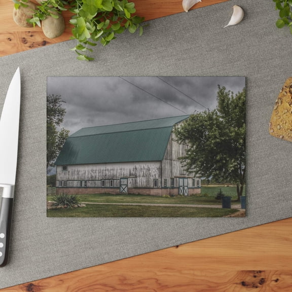 U R There Photography Bristol Road White II Rustic Farmhouse Tempered-Glass Cutting Board 8"x 11"