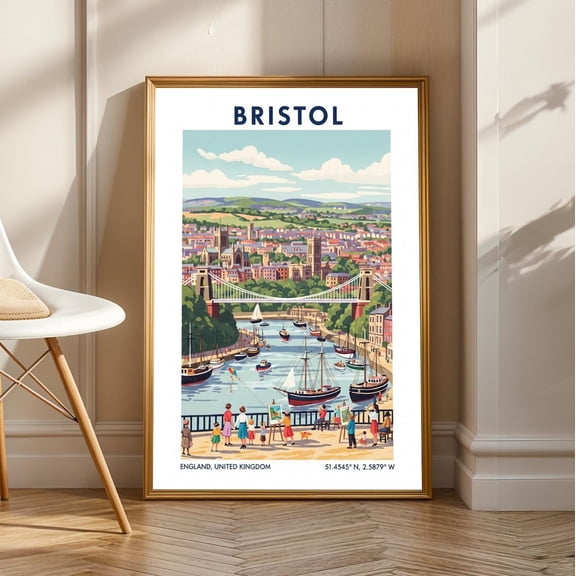 Bristol Suspension Bridge Vintage Travel Poster: Colorful Cityscape Art, Stretched Canvas Size 12x18