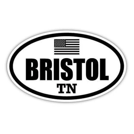 Bristol TN Tennessee Sullivan County Stealthy Subdued Old Glory US Flag Oval Euro Decal Bumper Sticker 3M Vinyl 3" x 5"