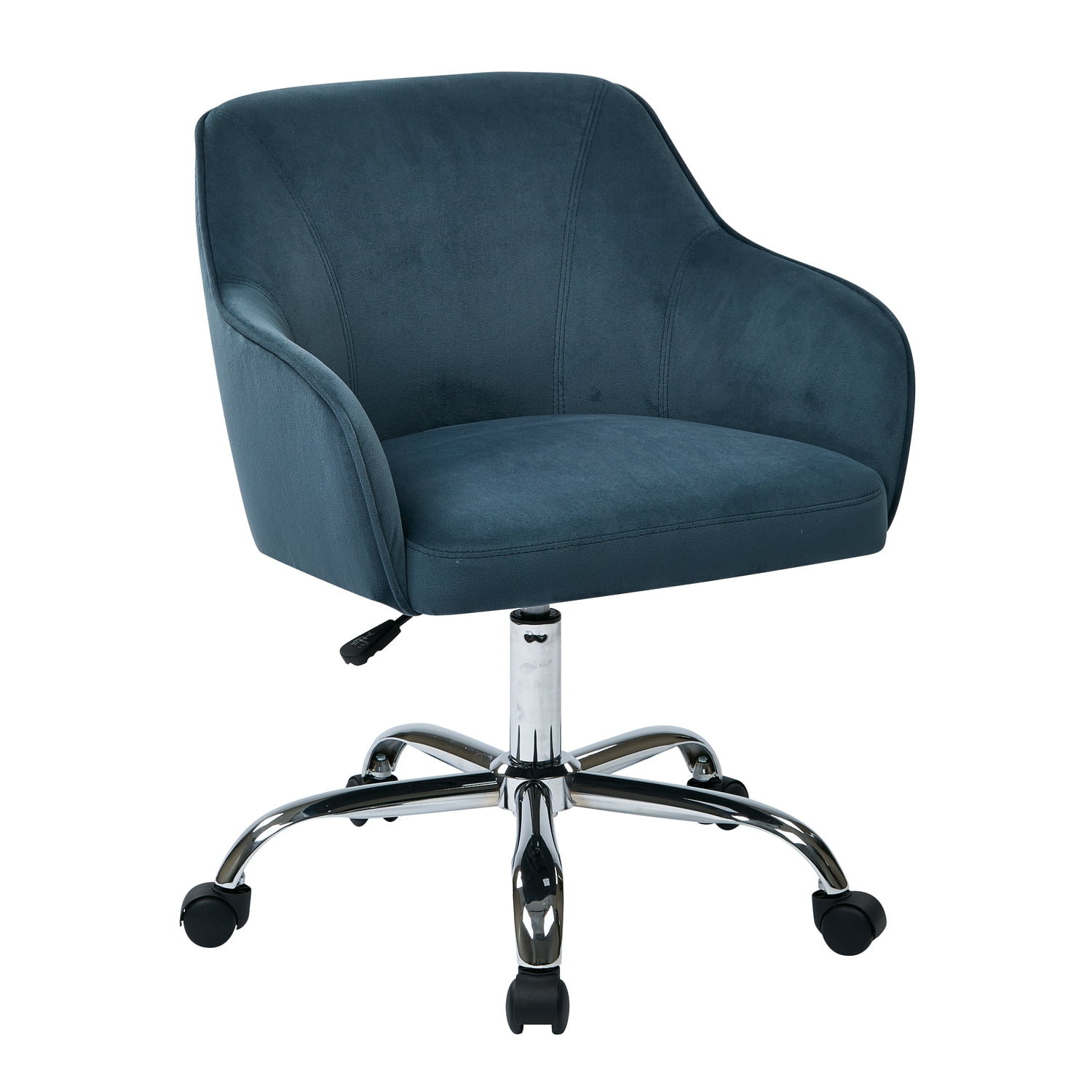 Atlantic Blue Velvet Fabric Swivel Task Chair with Polished Chrome Base