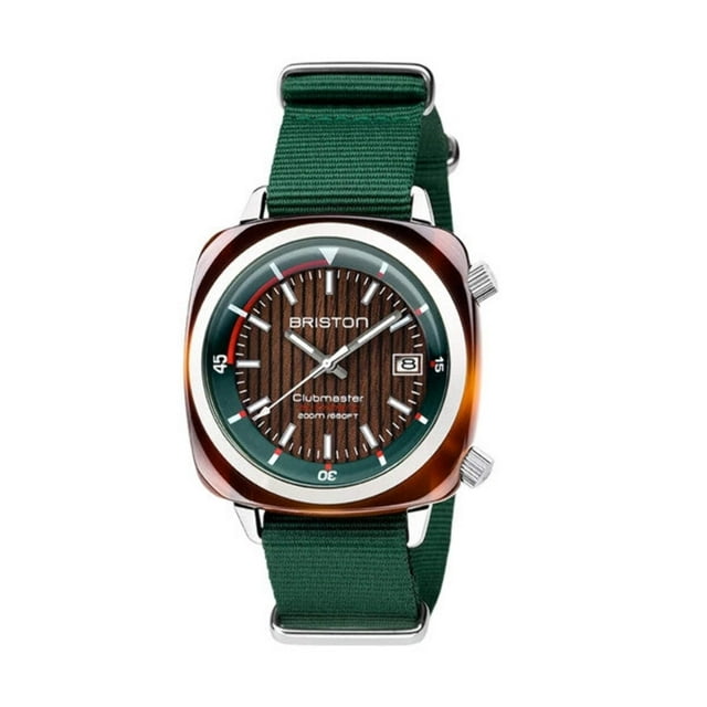 Briston Clubmaster Diver Automatic Watch 42mm Brown Dial Green NATO Strap 18642.SA.TD.10W.NBG