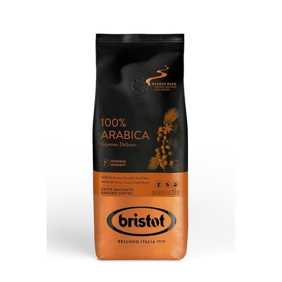 Bristot 100% Arabica Ground Coffee | Espresso Delicato - Italian Ground Espresso - Medium Roast - For Moka, French Press, Pour Over - 8.8oz/250