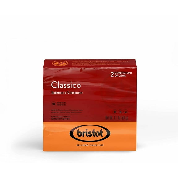Bristot Classico Italian Breakfast Espresso - Intense and Creamy - 2 Bricks x 250g - Medium Roast - For Moka, French Press, Pour Over - 1.1lb/500g